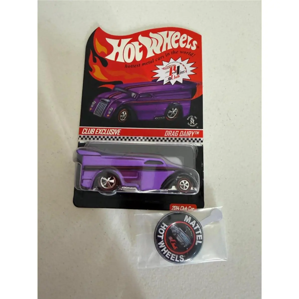2014 Hot Wheels Rlc Membership Drag Dairy Purple w Button Redline Club AG6