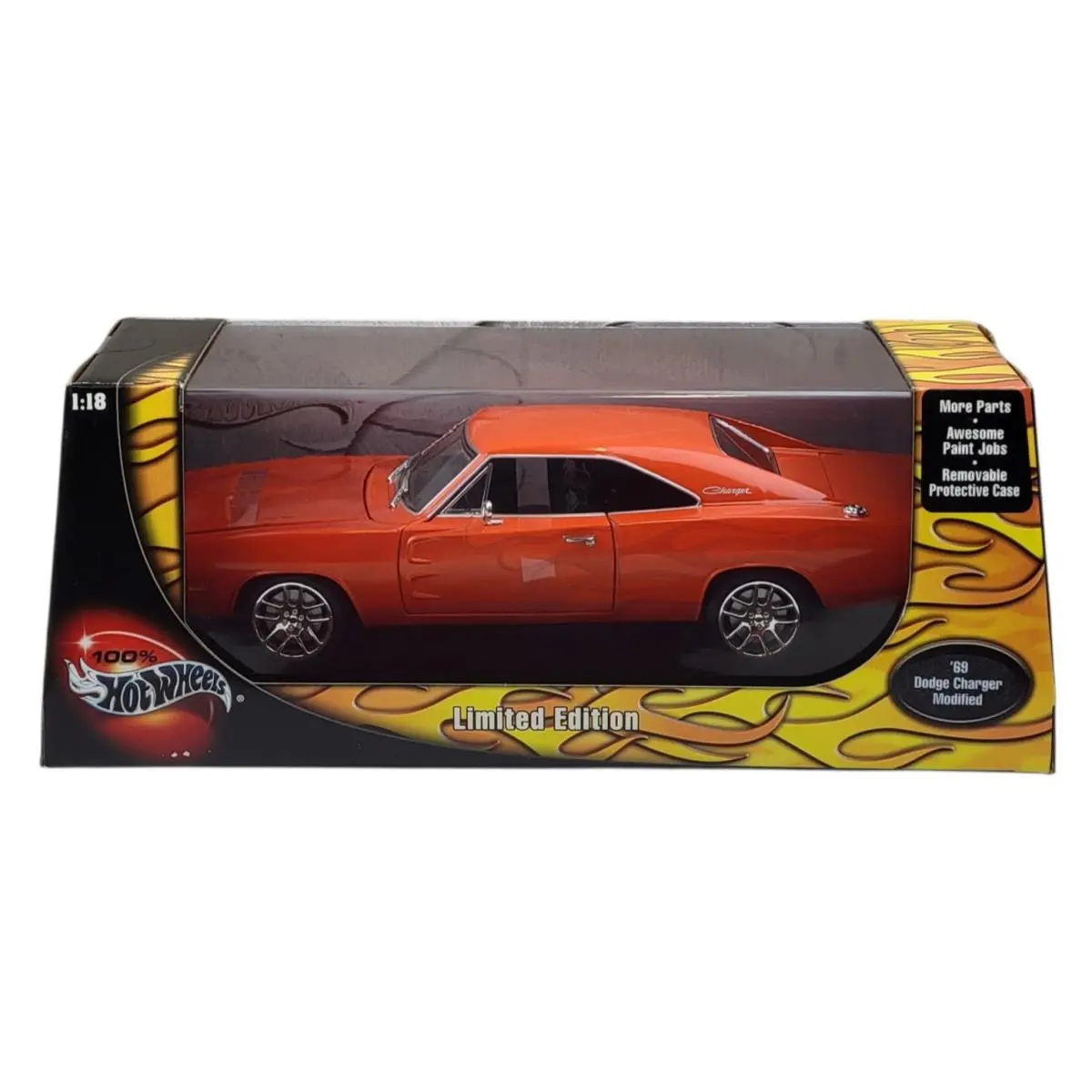 Hot Wheels 1:18 Scale 1969 `69 Dodge Charger Modified Orange Diecast Model