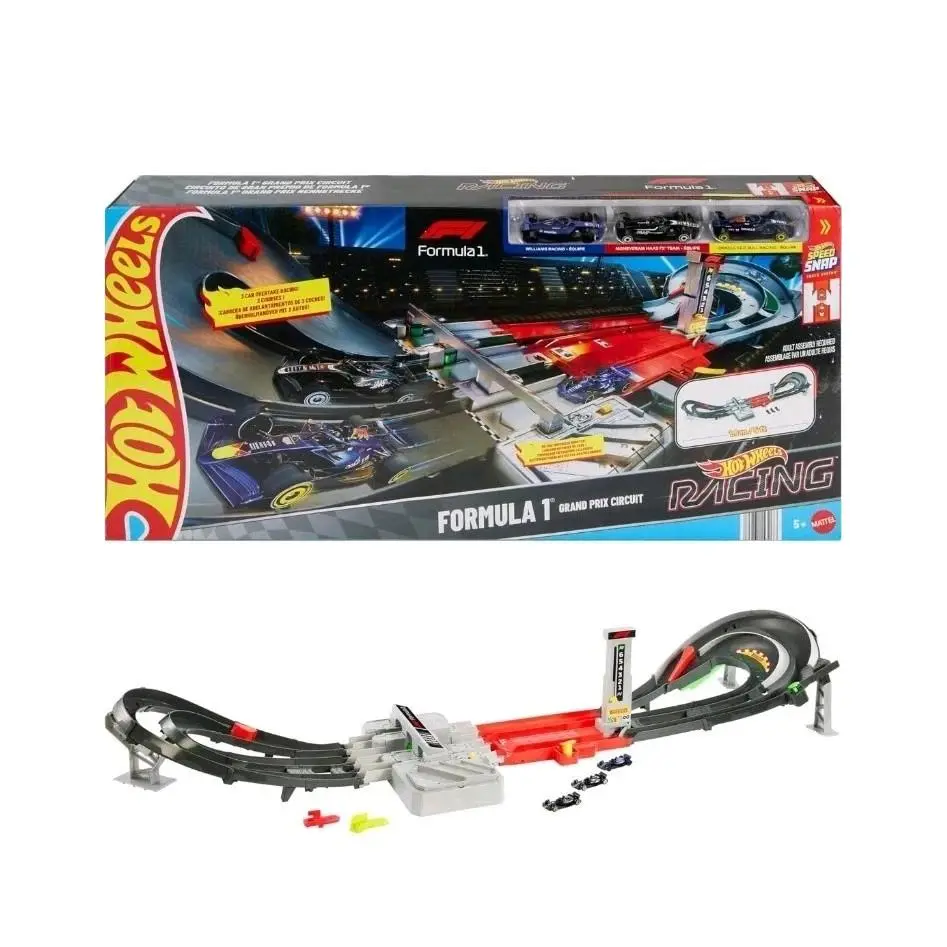 Hot Wheels F1 Grand Prix Circuit Track Set - w/ 3 - 1:64 Scale Die-cast Cars