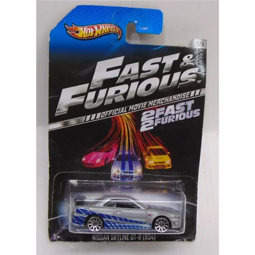 2012 Hot Wheels 2 Fast 2 Furious Nissan Skyline Gt-r R34 W/ Black Spoiler
