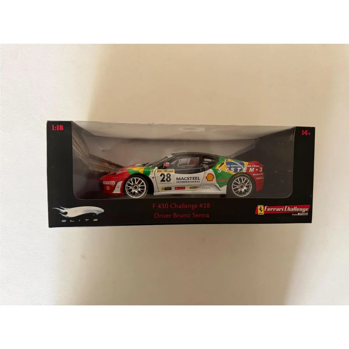 Hot Wheels Elite Ferrari F430 Challenge 28 Driver Bruno Senna 1:18 BD3