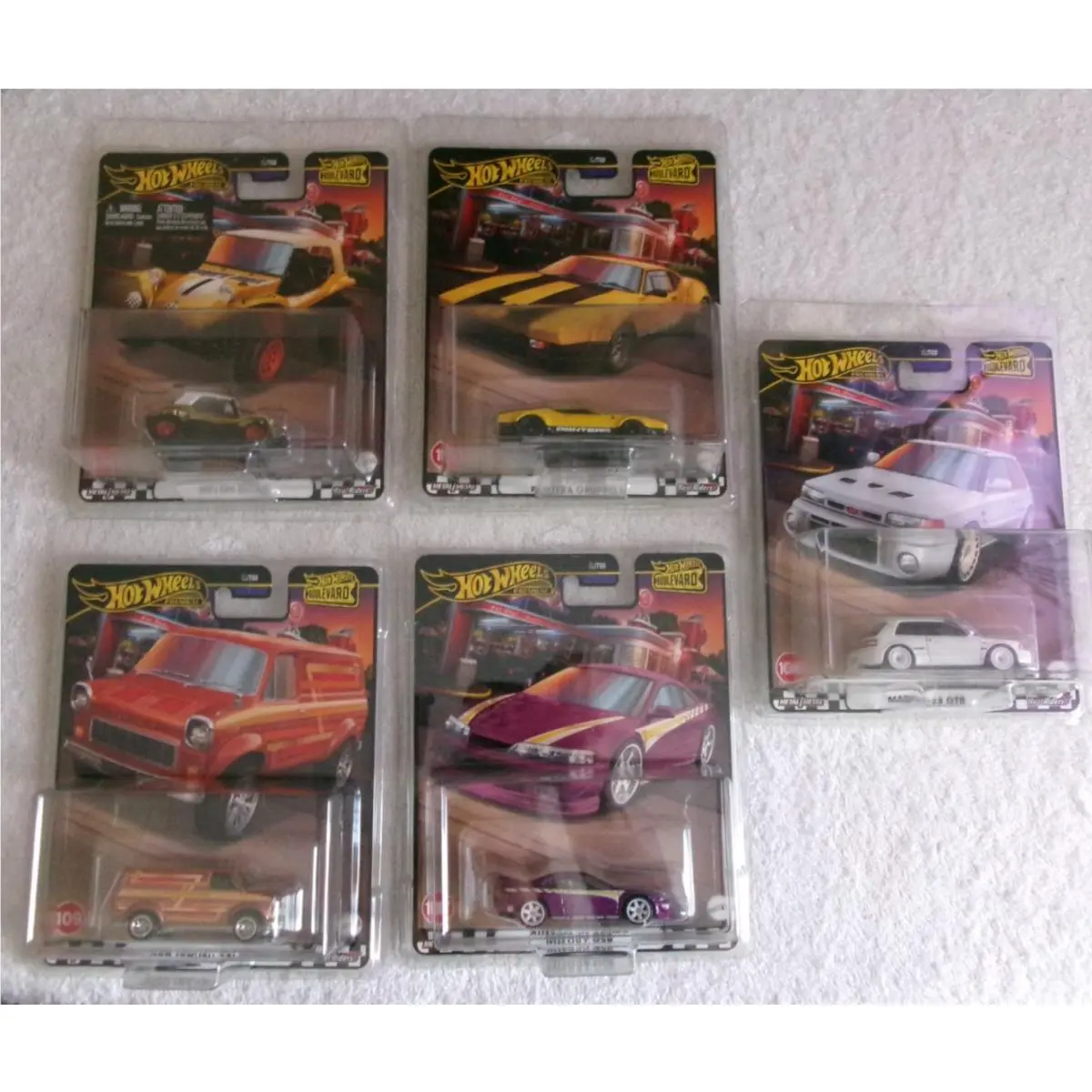 Set 2022 Hot Wheels Boulevard Die Cast Cars Van Pantera Mazda Meyers Manx Accura