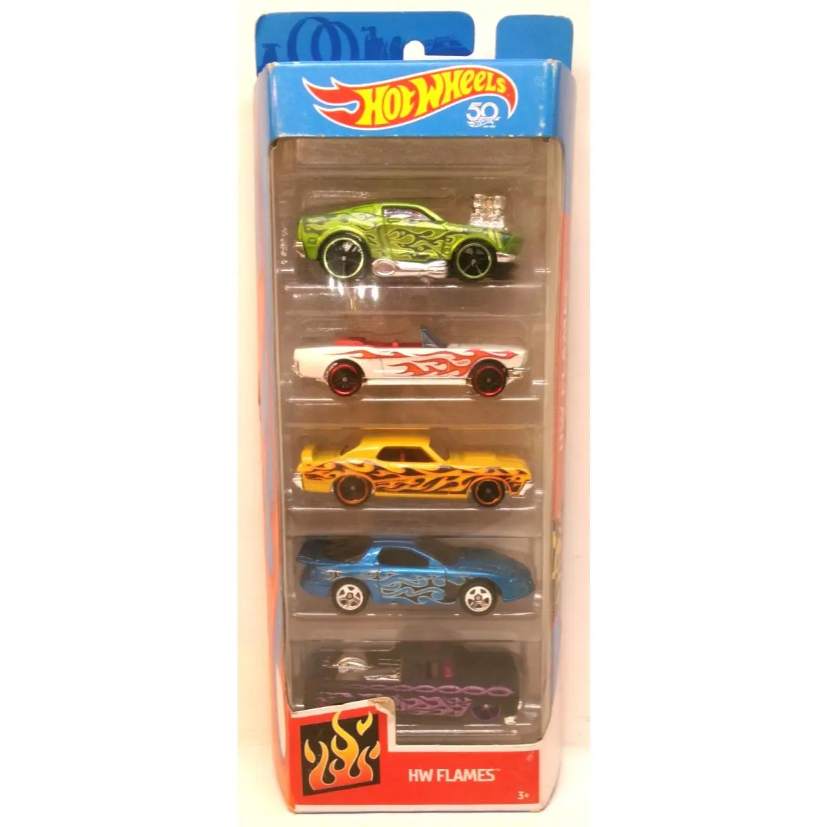 2018 Hot Wheels 50th Anniversary HW Flames 5 Pack Ford Chevy Mercury Pontiac