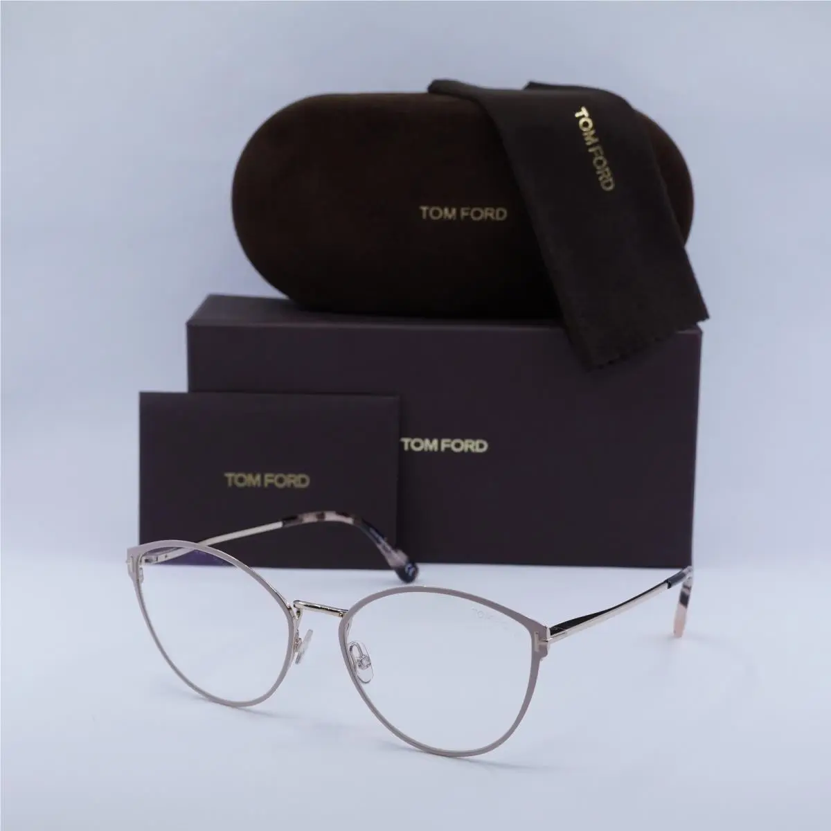 Tom Ford FT5573-B 072 Blush Pink Enamel/rose Gold/blue Block Lenses 55mm