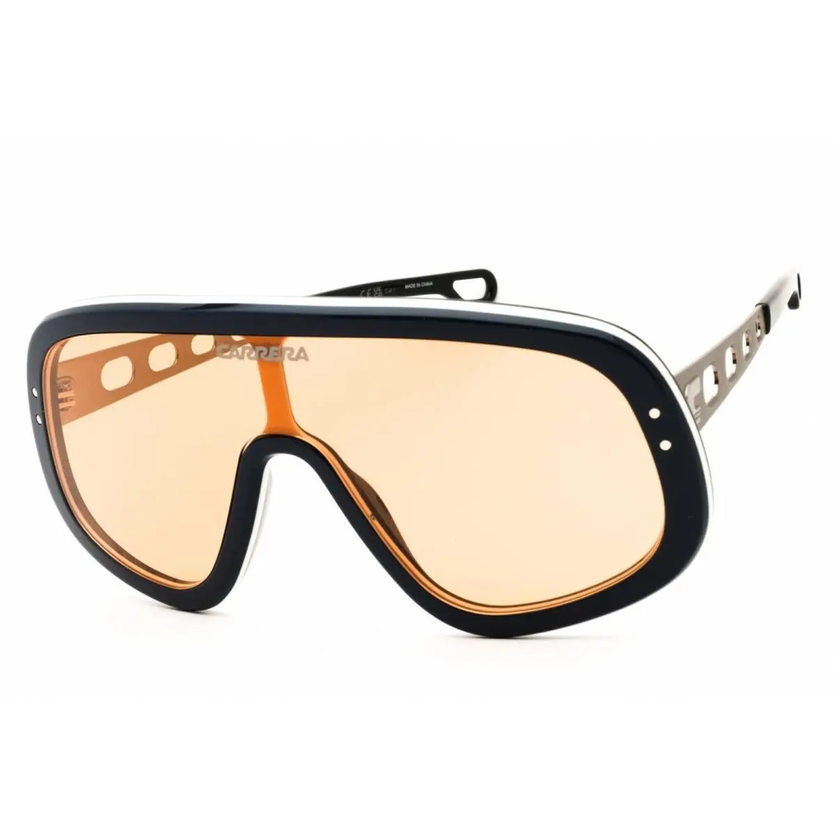 Carrera Men`s Sunglasses Blue Acetate Shield Full Rim Frame Flaglab 17 0DTY W7 - Frame: Blue, Lens: Brown
