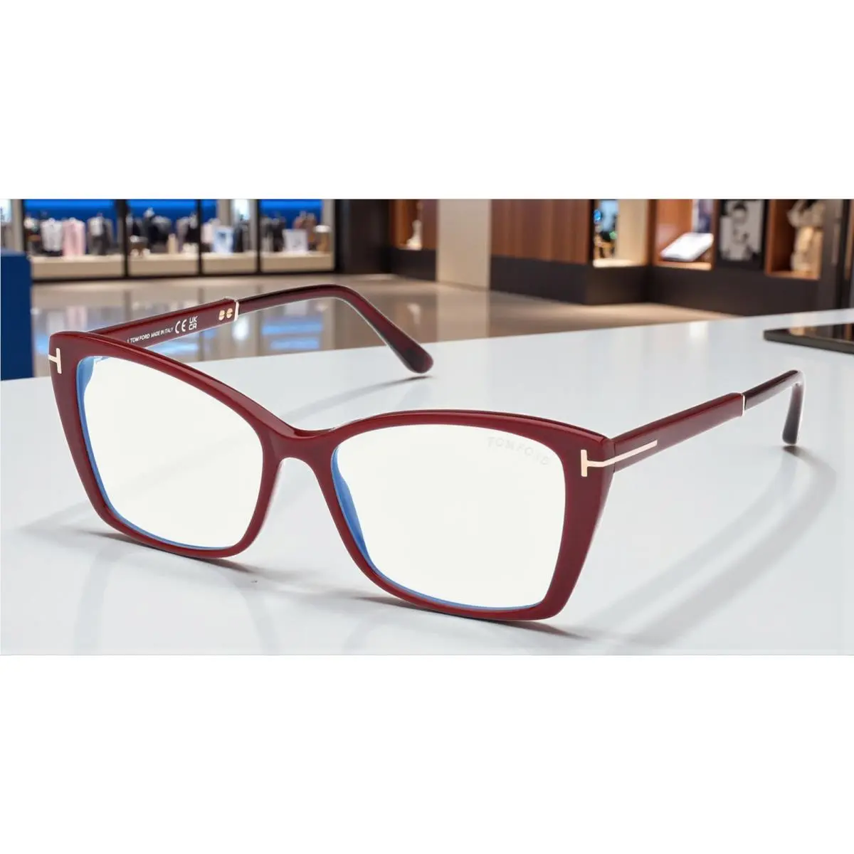 Tom Ford FT5893 B 069 Shiny Bordeaux Blue Block Lends 55 mm Women`s Eyeglasses