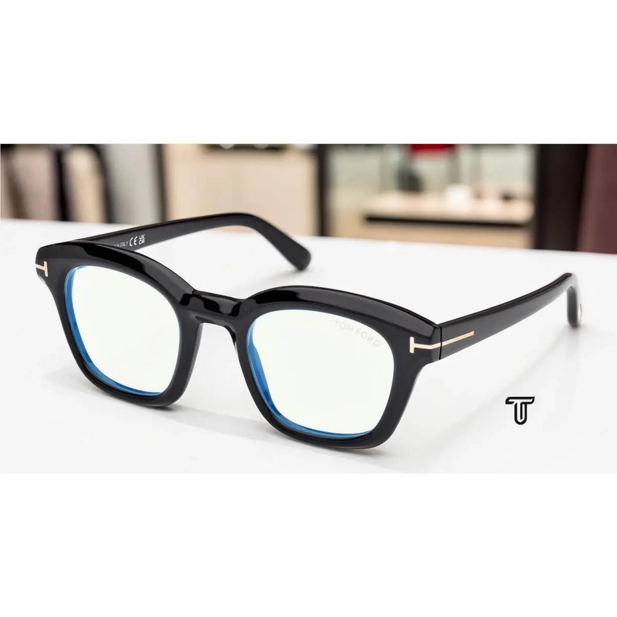 Tom Ford Designer Oval Eyeglasses with Clear Blue Light Block Lenses - Frame: Shiny Black