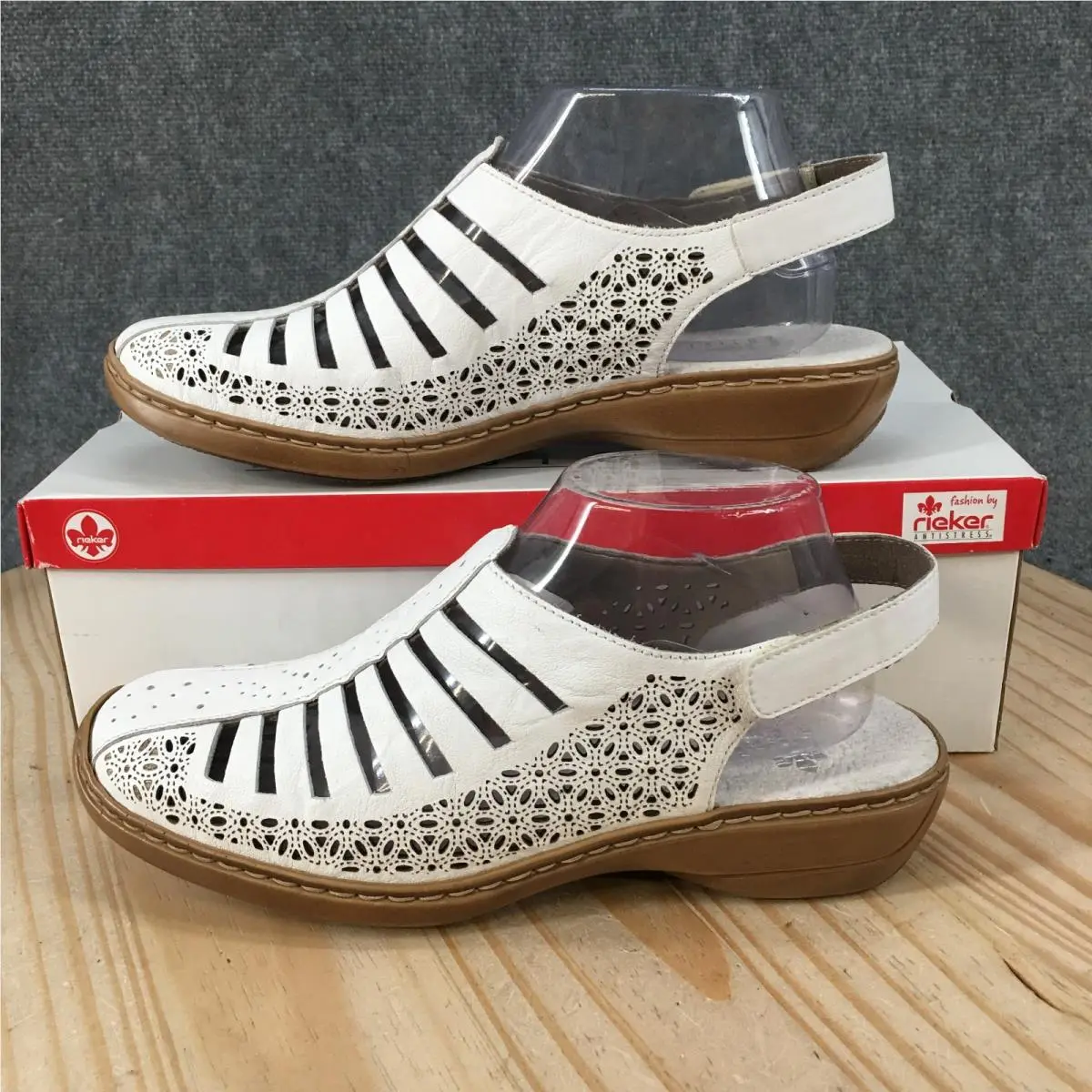 Rieker Slingback Strap Sandals Womens 40 Perforated Casual Leather White