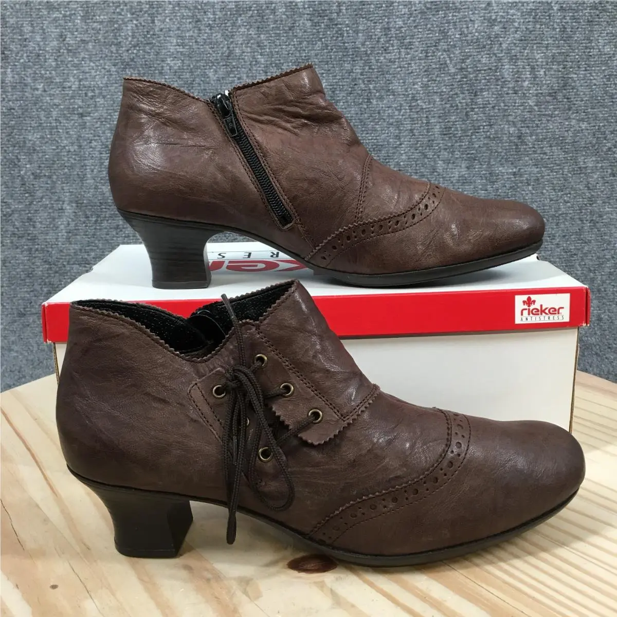 Rieker Ankle Boots Womens 41 Brown Leather Brogue Oxford Heels 56555-25