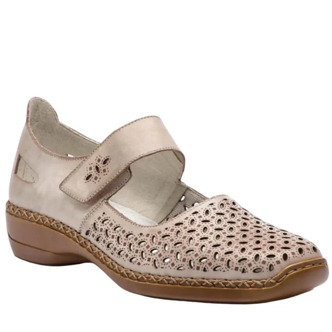 Rieker Antistress Doris G8 Mary Jane Leather Flats Clay Silver 413G8-62 Women 8