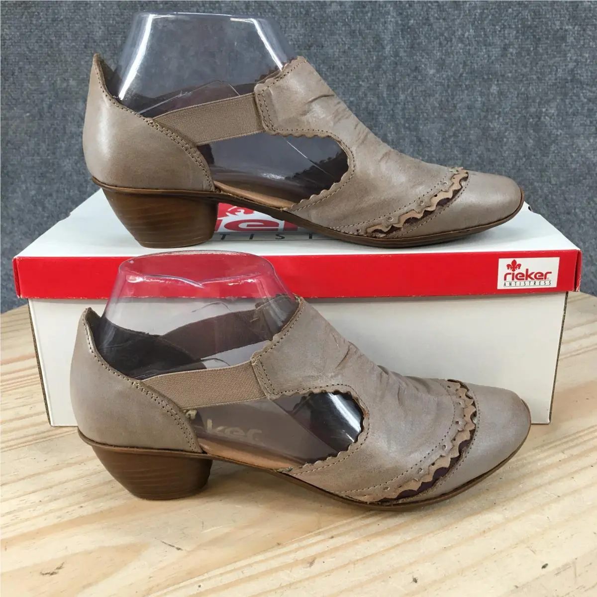 Rieker Mirjam Mary Jane Shoes Womens 36 Laser Cut Casual Leather Taupe
