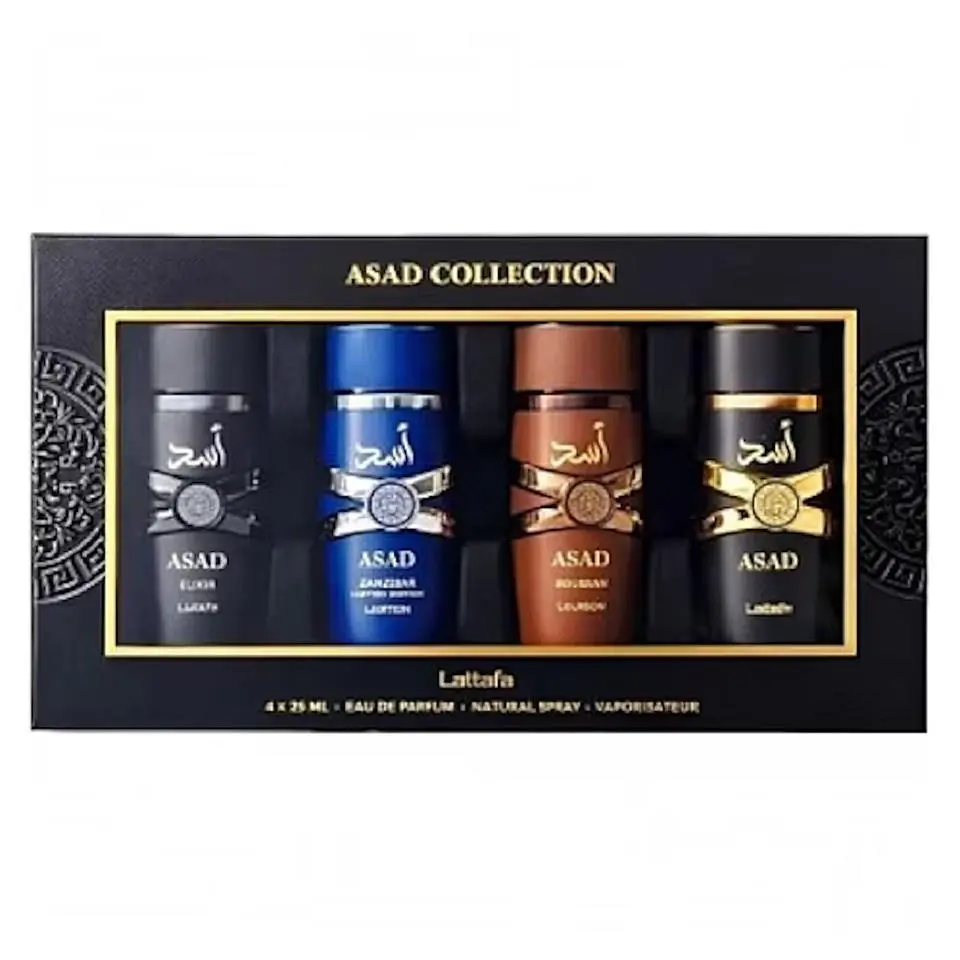 Lattafa Asad Gift Set 4 x 25ml Edp Sprays For Men – Asad Elixir Bourbon Zanz