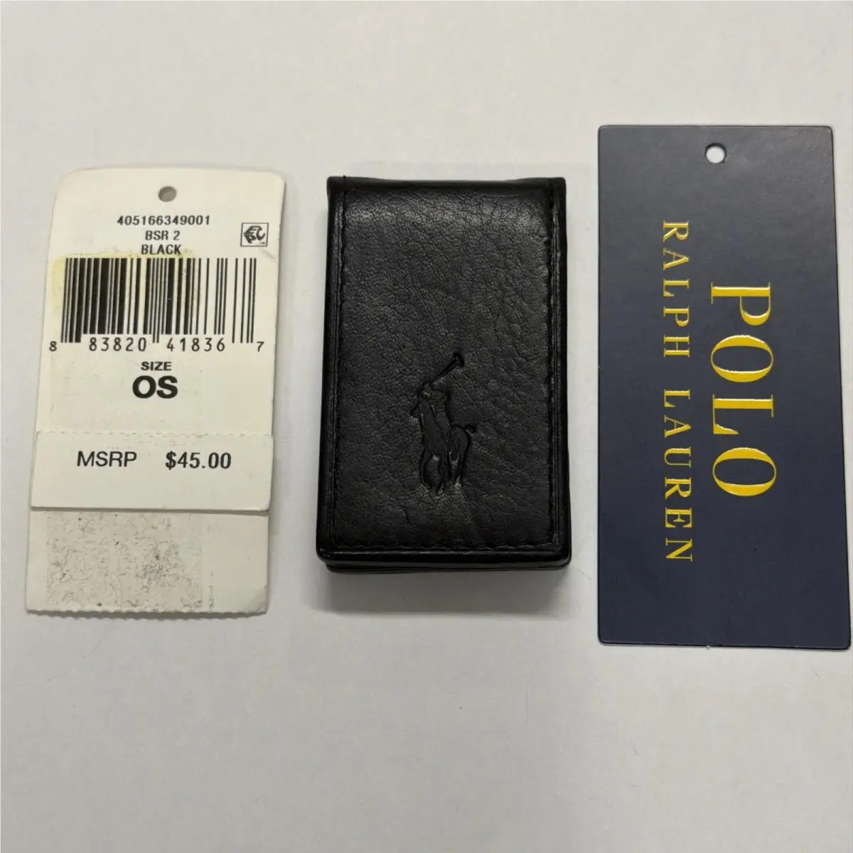 Polo Ralph Lauren Black Pebbled Leather Magnetic Money Clip