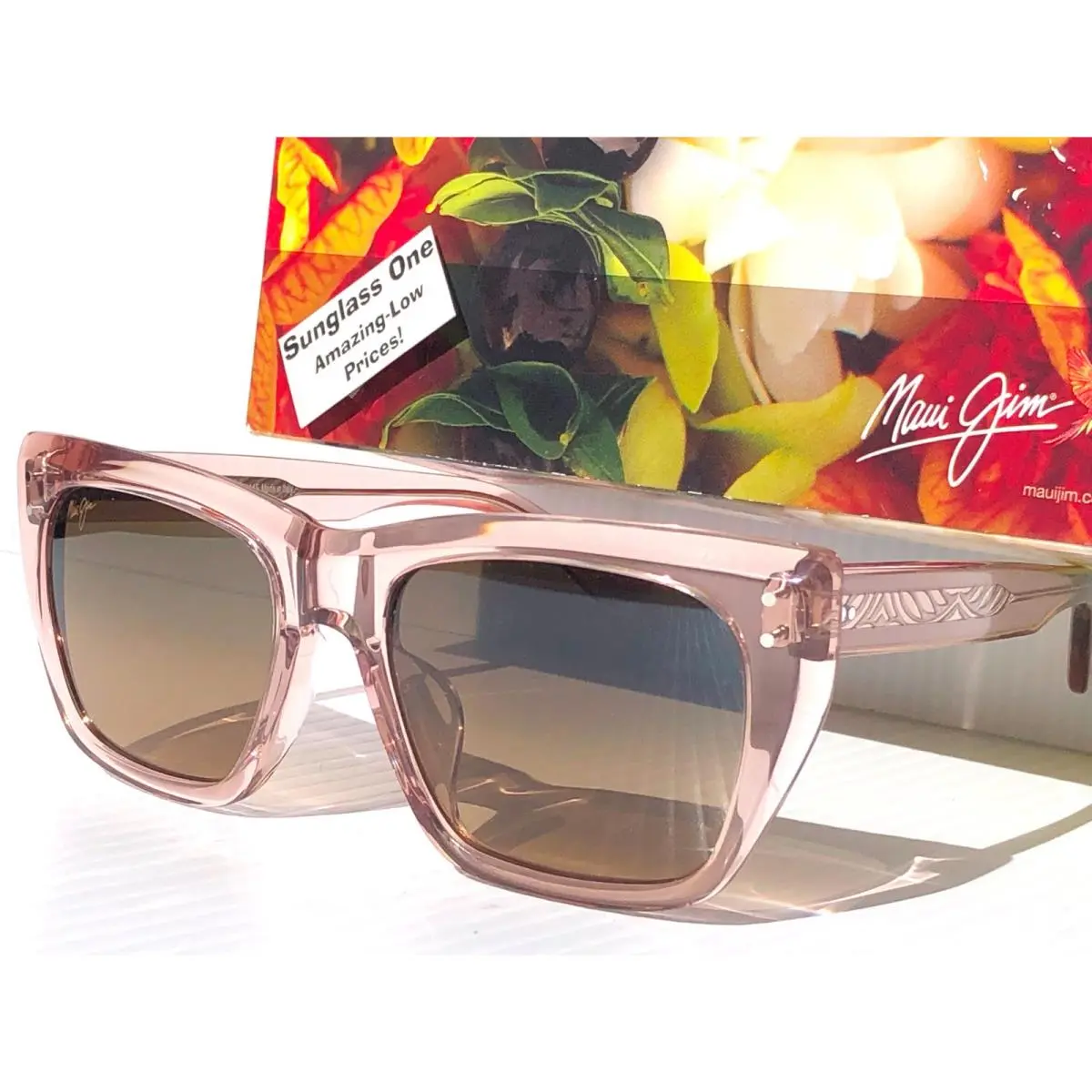 Maui Jim Aloha Lane Transparent Pink Polarized Bronze Glass Sunglass HS893-09