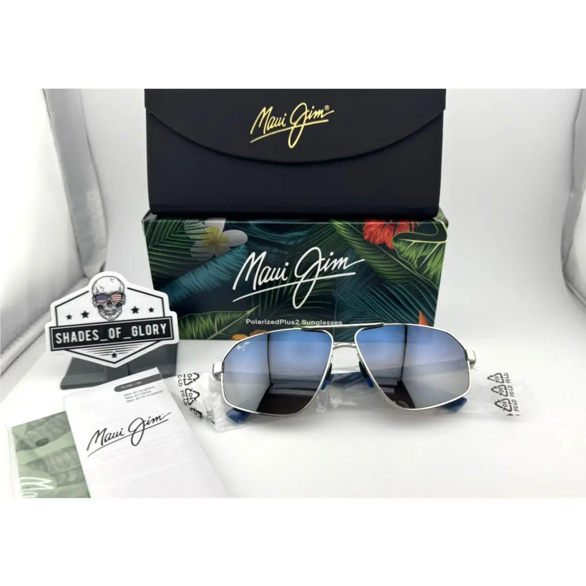 Maui Jim Keawawa MJ 620-17 Dual Mirror Blue Silver Aviator Sunglasses Exclusive