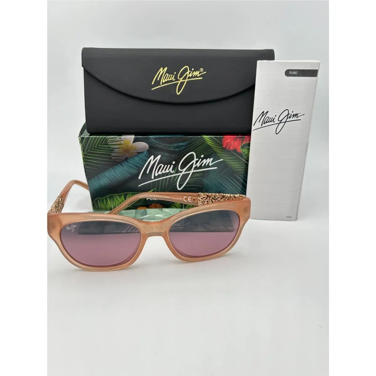 Maui Jim Polarized Sunglasses MJ747 09A Monstera Leaf 24K Gold Guava Pink Rose