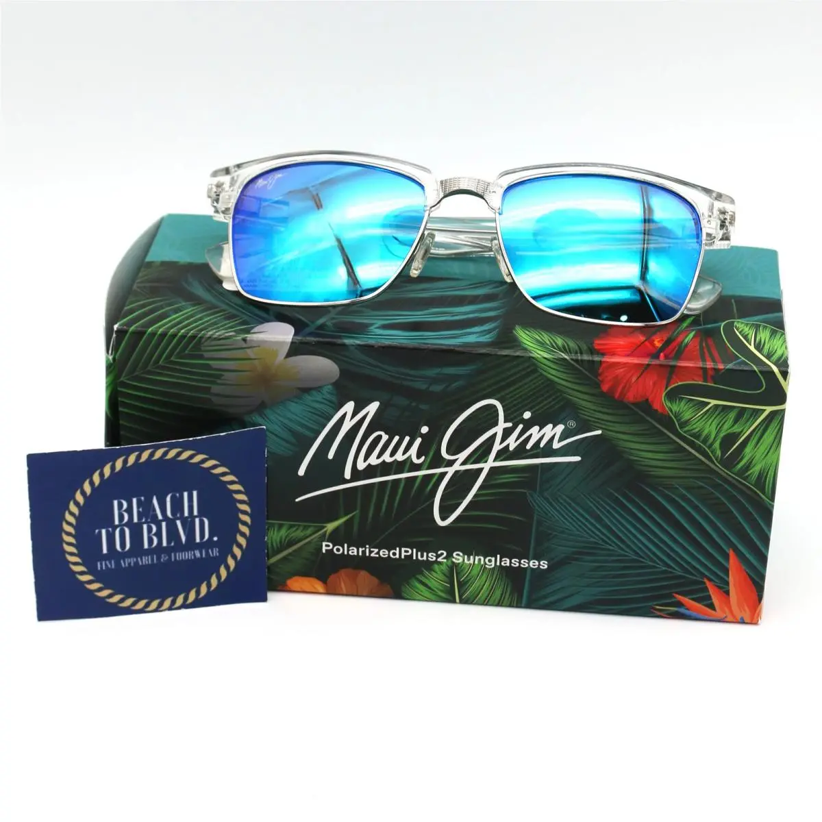 Maui Jim Kawika Blue Hawaii Square Sunglasses - Crystal Frame - Blue Hawaii Lens