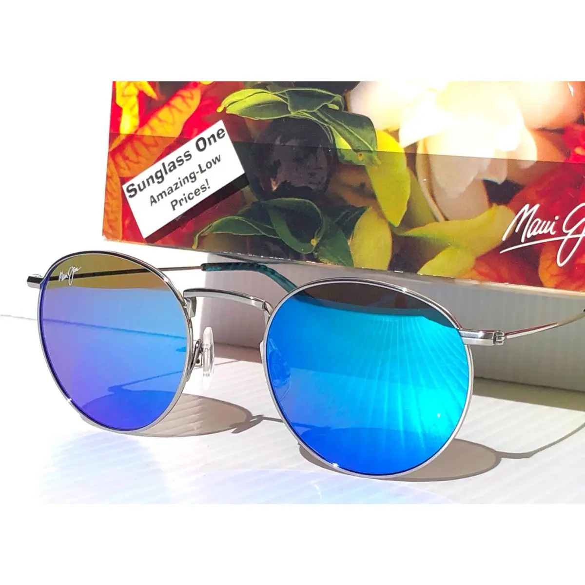 Maui Jim Pukaua Shiny Silver Blue Polarized Hawaii Blue Lens Sunglass B667-17B
