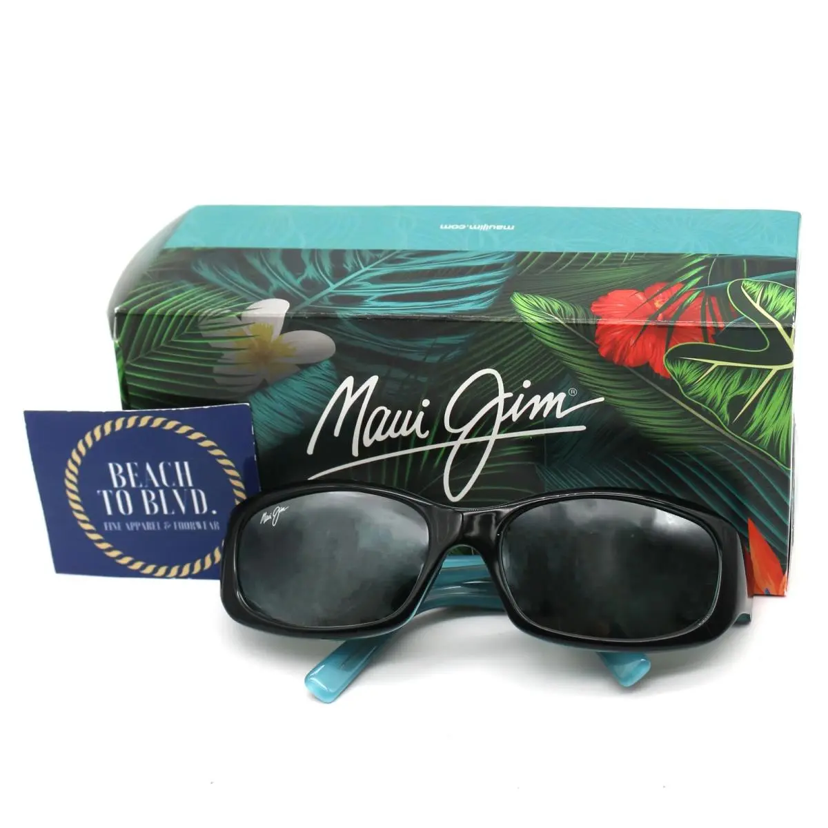 Maui Jim 219 Punchbowl Polarized Sunglasses- Black/blue Frame - Grey Mirror Lens