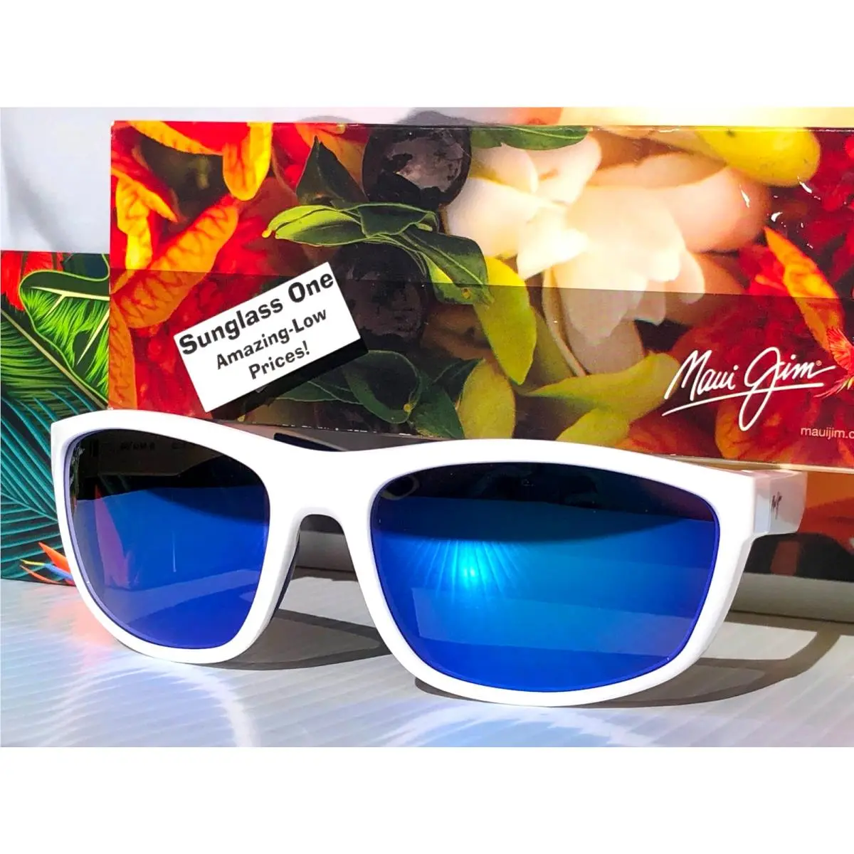Maui Jim Nuu Landing White Navy Polarized Hawaii Blue Glass Sunglass B869-05