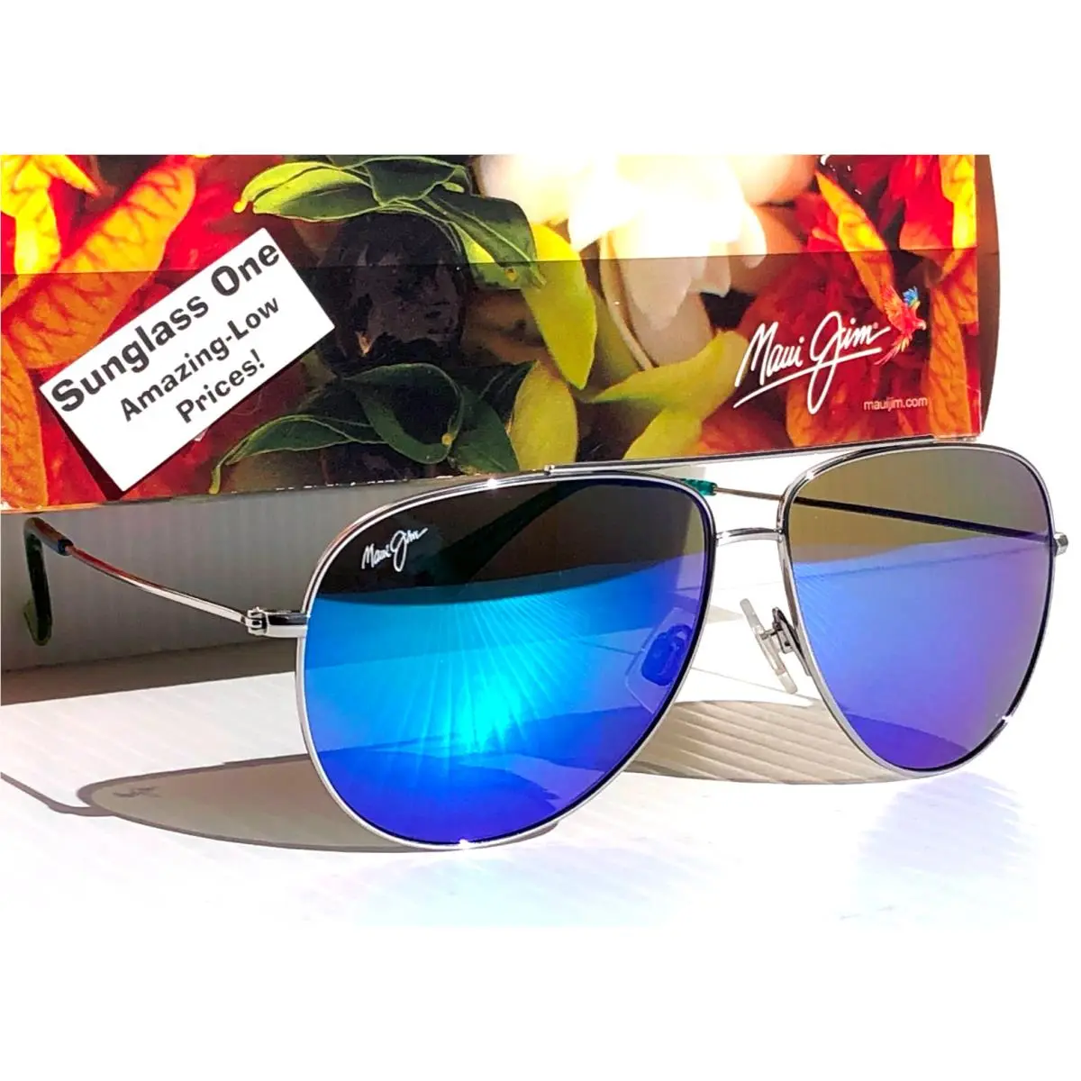 Maui Jim Hauoli Shiny Silver Polarized Hawaii Blue Lens Sunglass B665-17B