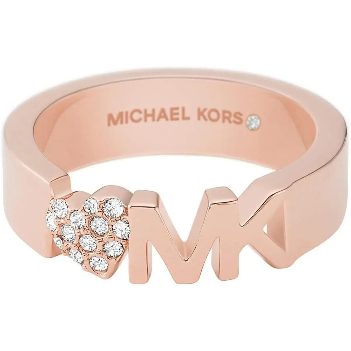 Michael Kors Logo Rose Gold Tone Pave Crystal Heart Ring