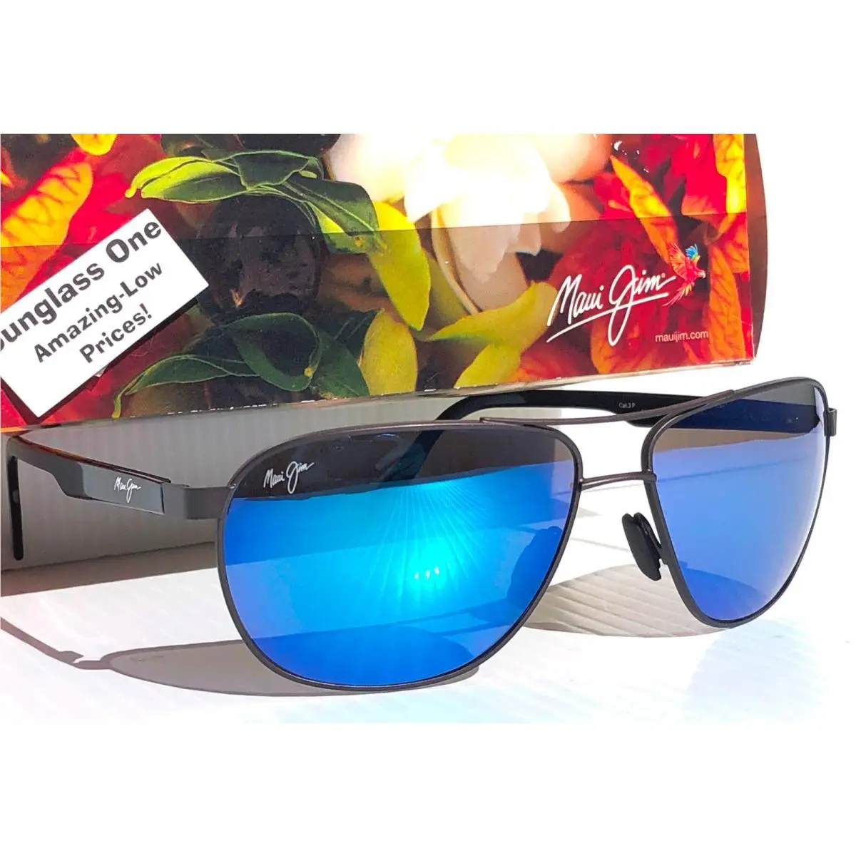 Maui Jim Castles Mt Dark Ruthenium Polarized Hawaii Blue Glass Sunglass B728-17