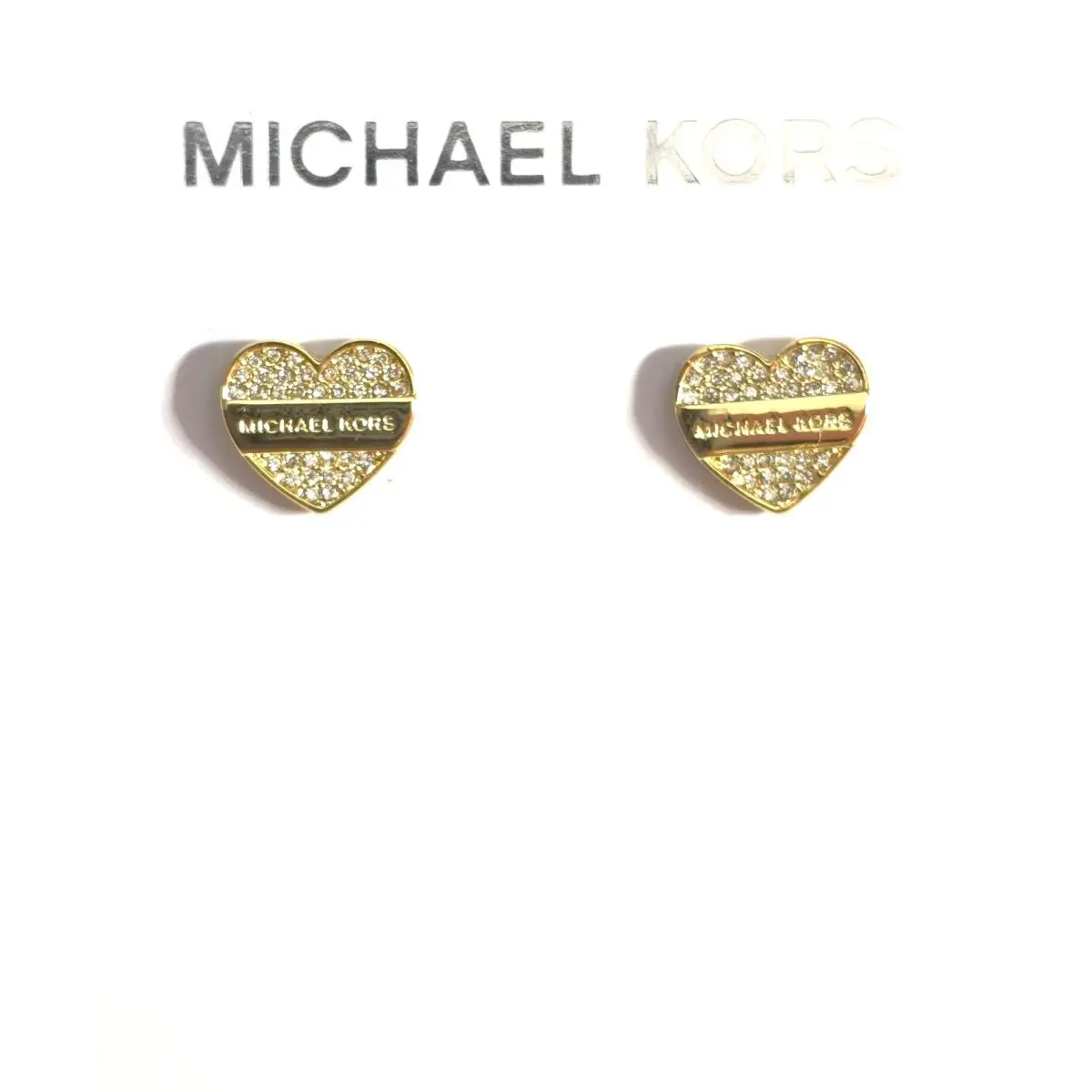 Michael Kors Gold Tone Crystal Pave Stud Heart Shape Earrings