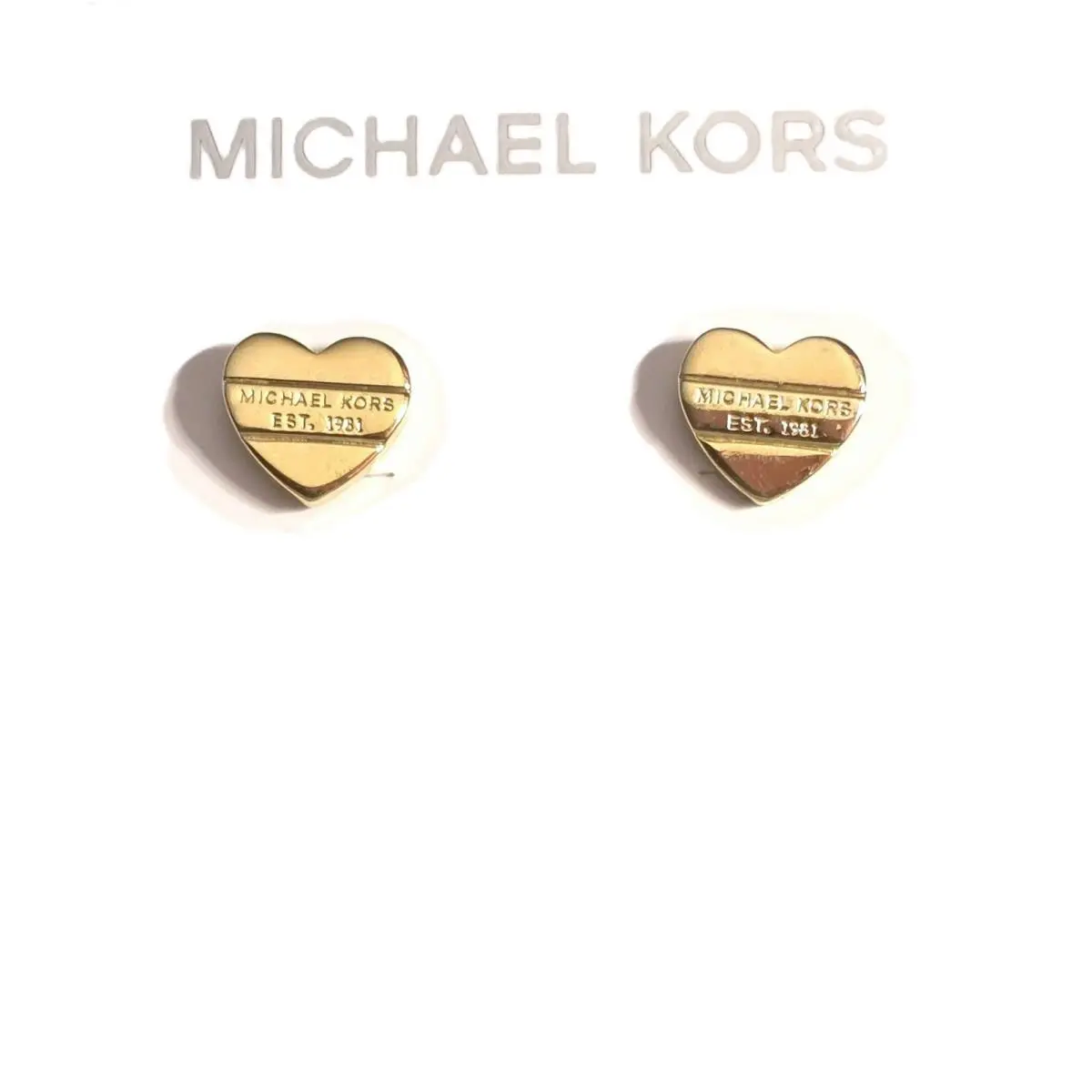 Michael Kors Gold Tone Signature Logo Stud Heart Shape Earrings
