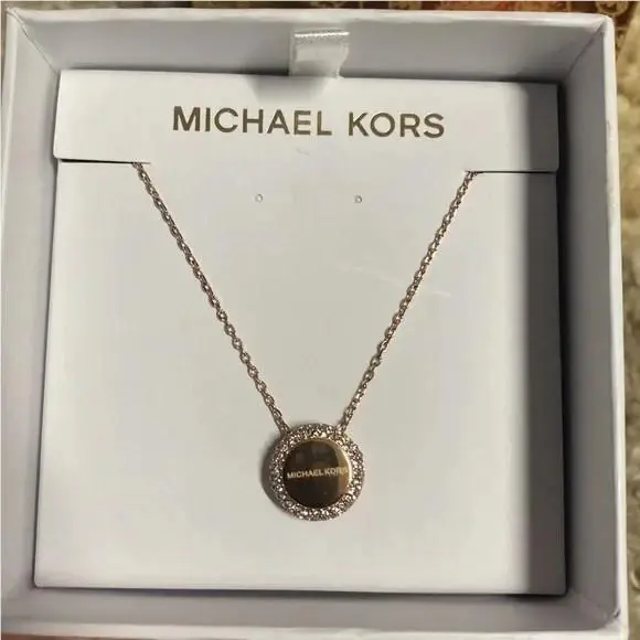 Gold Tone Steel Disc Pendant 18in Necklace by Michael Kors