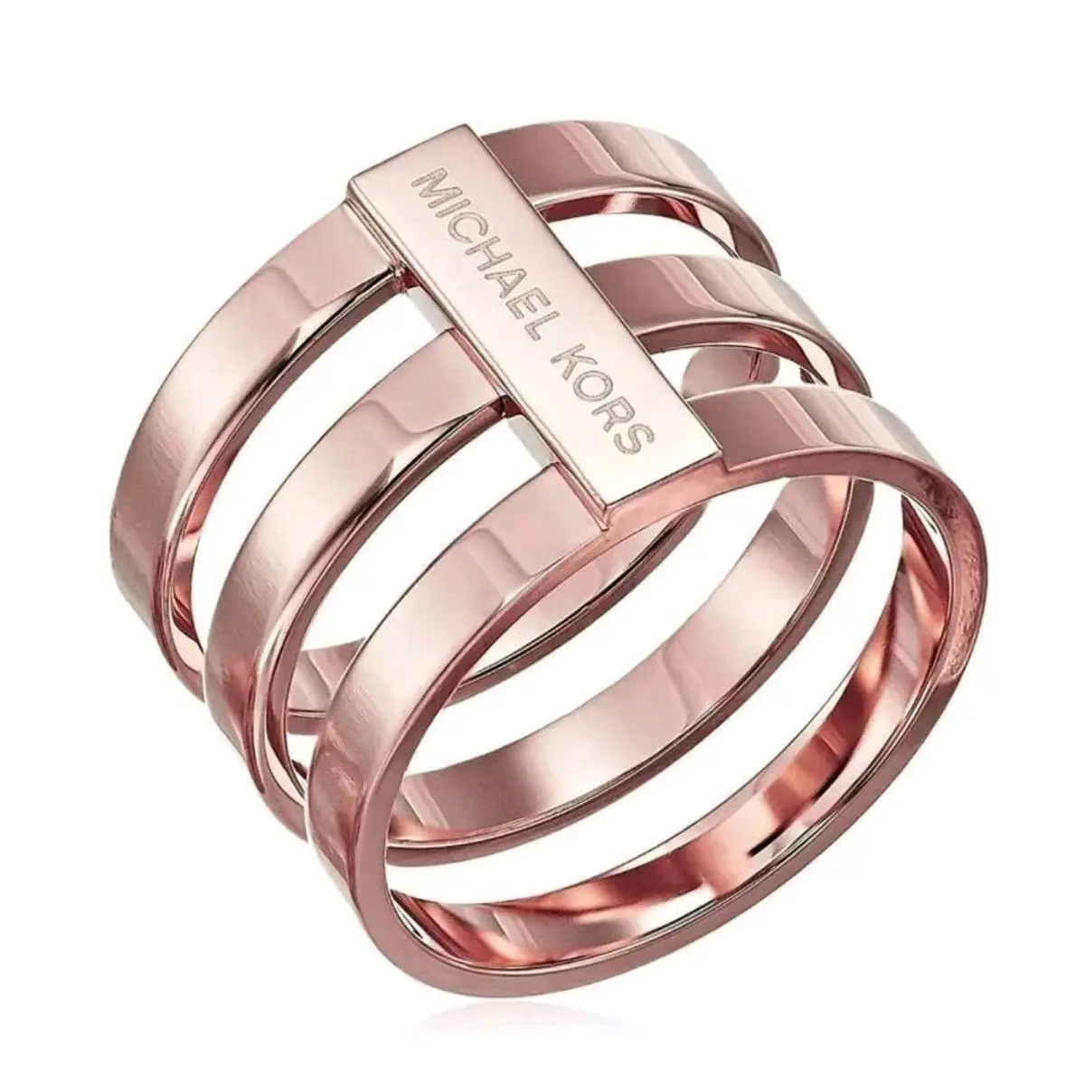 Michael Kor`s Rose Gold Tone 3 Stack Wide Barrel Ring Band MKJ4055 Size 7