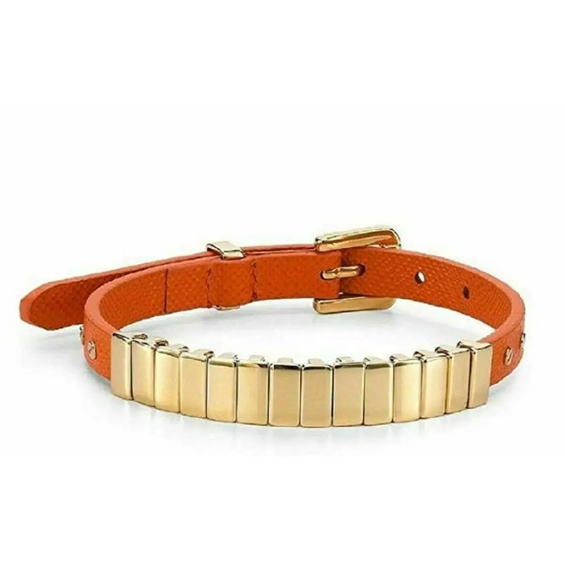 Michael Kors Gold-tone Orange Leather Wrap Buckle Bracelet