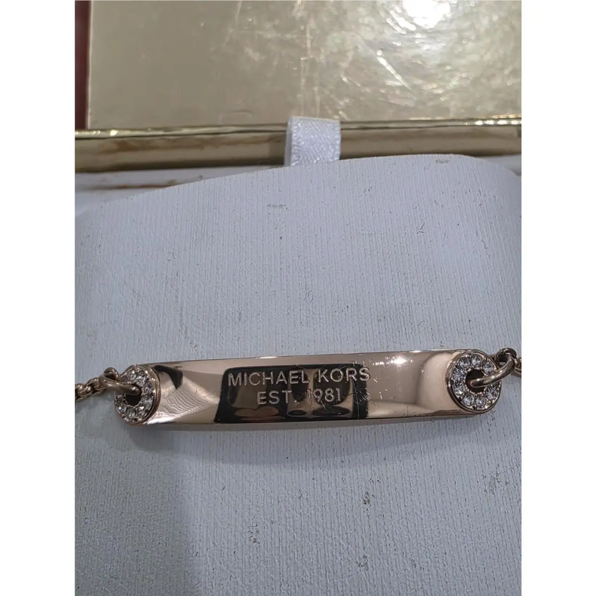 `haute Hardware` Rose Gold-tone Pave Crystal Logo Plaque by Michael Kors