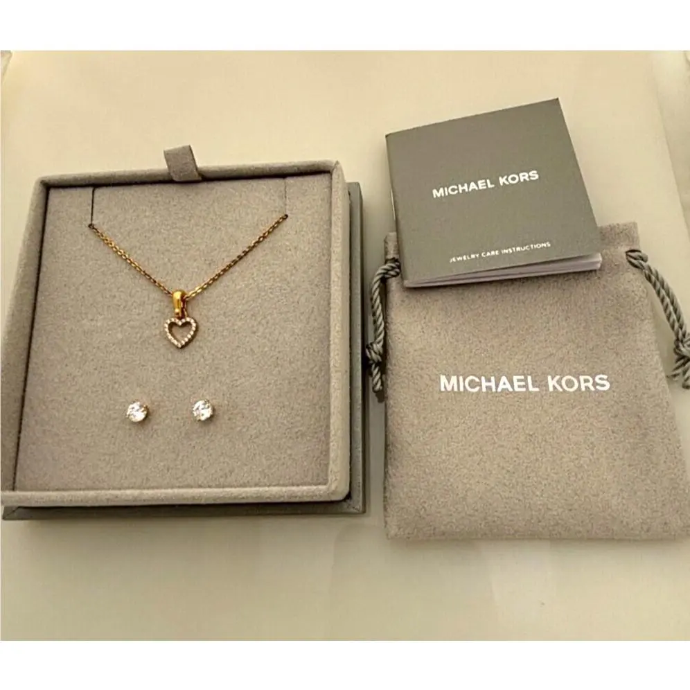 Pave Heart Necklace and Stud Earrings Set Gold MKC1130AN by Michael Kors