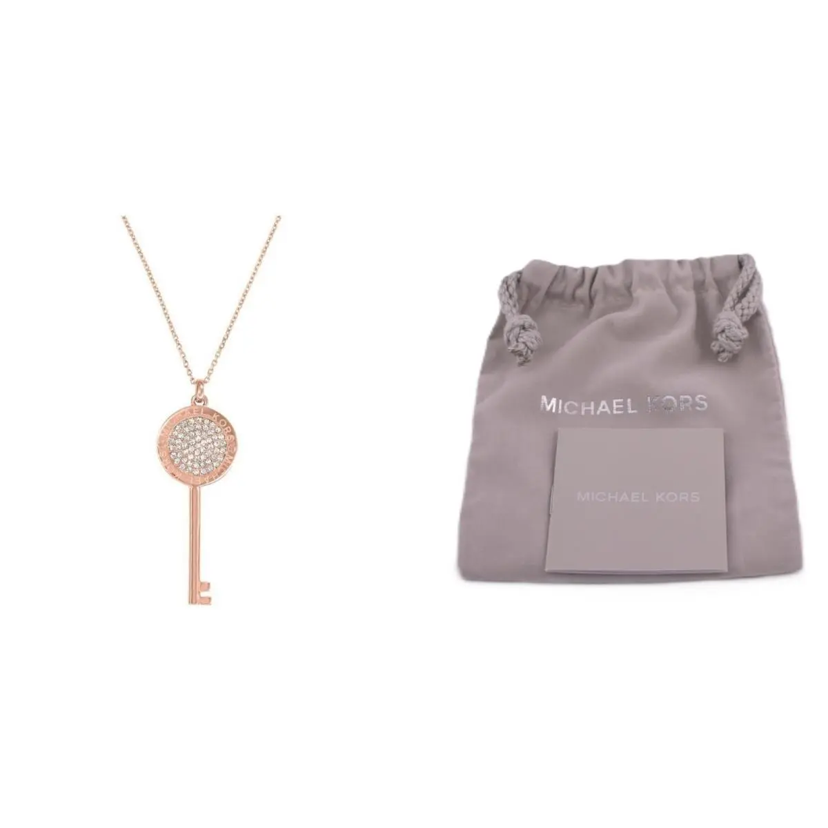 Michael Kors Key Pendant Necklace Rose Gold Tone Crystal Pave 30 MKJ3055791