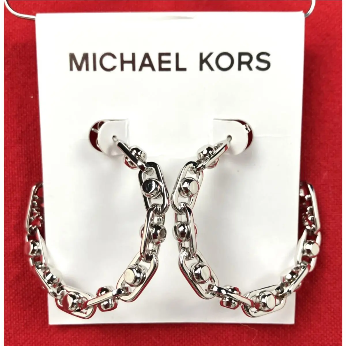 Astor Link Silver Tone Hoop Earrings Orig by Michael Kors