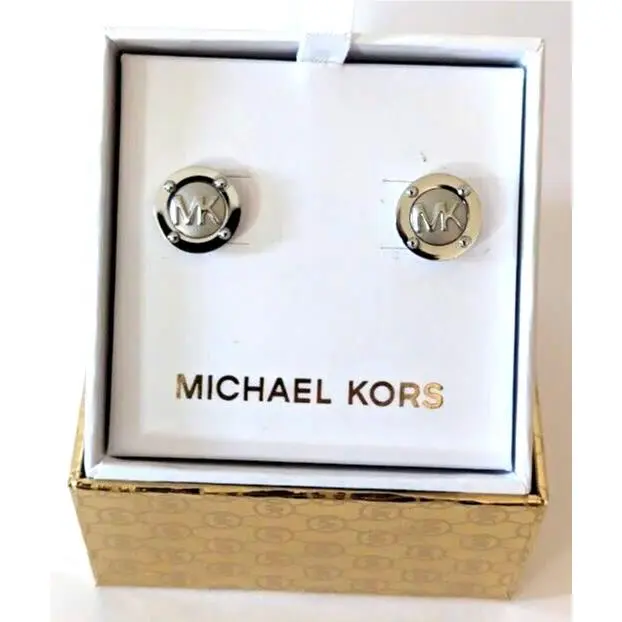 Silver Tone Round MK Logo Earrings with Gift Box by Michael Kors