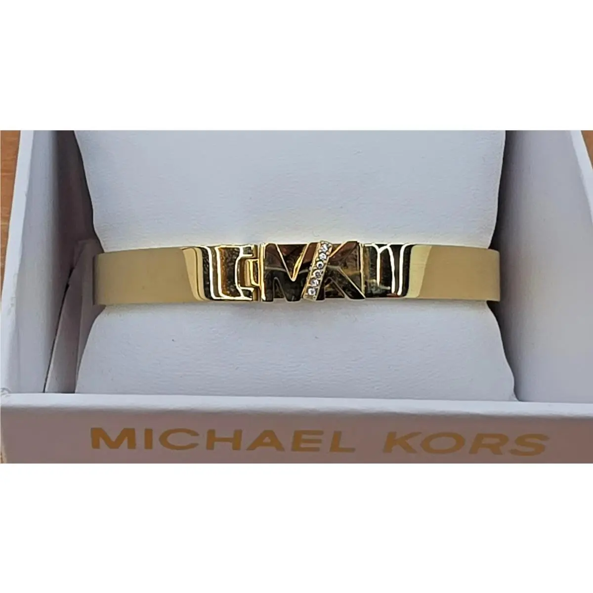 Gold-tone Bangle Bracelet MK Logo Signed Metal Yellow Gold Plated by Michael Kors