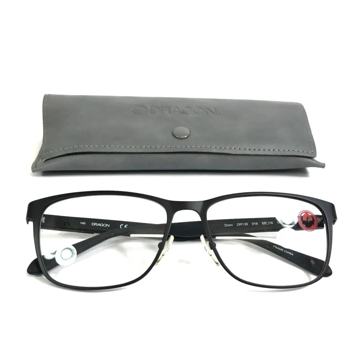 Dragon Eyeglasses Frames Drew DR138 016 Satin Black Rectangle Full Rim 55-16-140