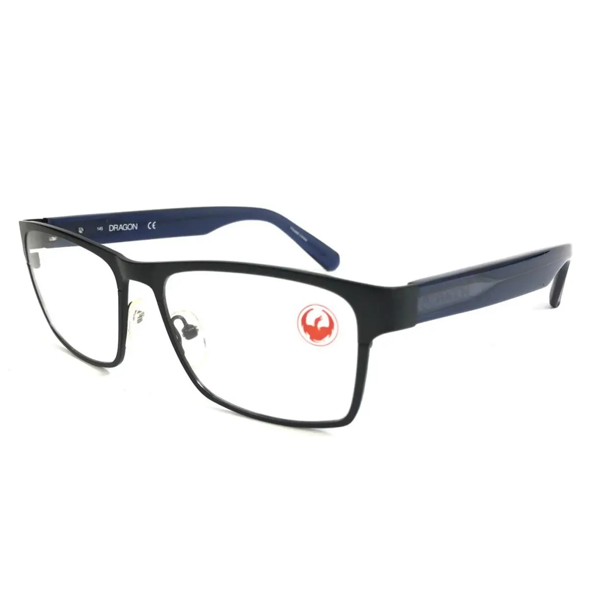 Dragon Eyeglasses Frames Jacob DR154 016 Satin Black Blue Rectangle 53-16-145