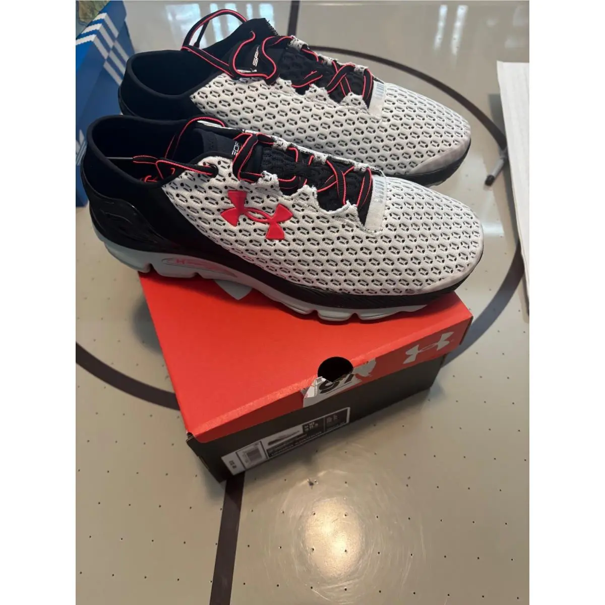 Under Armour Speedform Gemini White Black Red Running Shoes 3026770-106 Mens 10