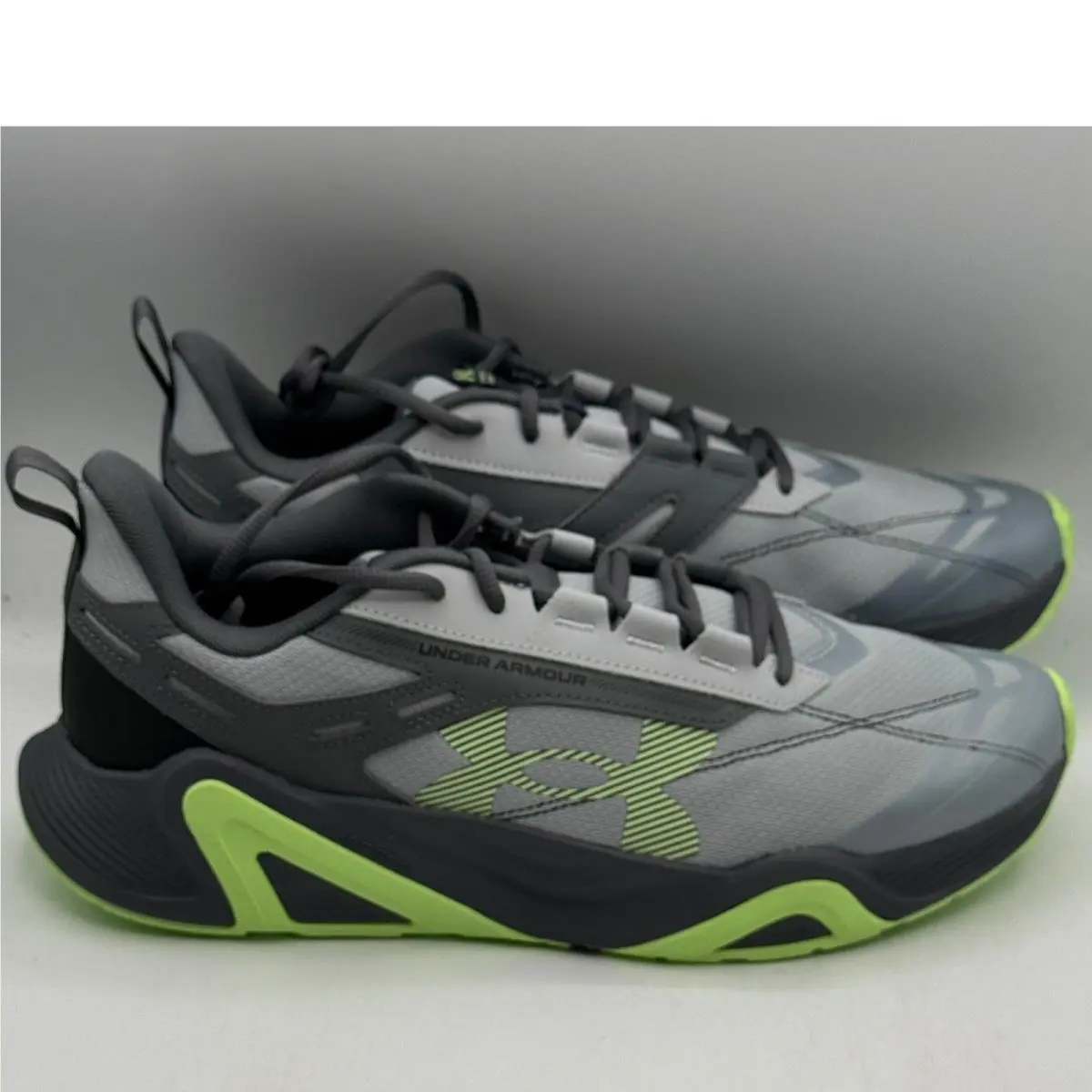 Under Armour Charged Commit TR 5 Mens 13 Gray Lime Green Training 3026606-001