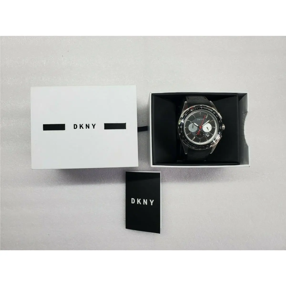 Dkny Chronograph Date Black Dial Black Leather Strap Men`s Watch NY1488