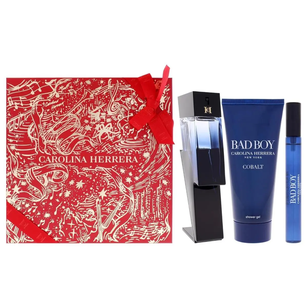 Carolina Herrera Bad Boy Cobalt 3 pc Set For Men 3.4 Oz Edps 3.4 SG 0.34 Edps