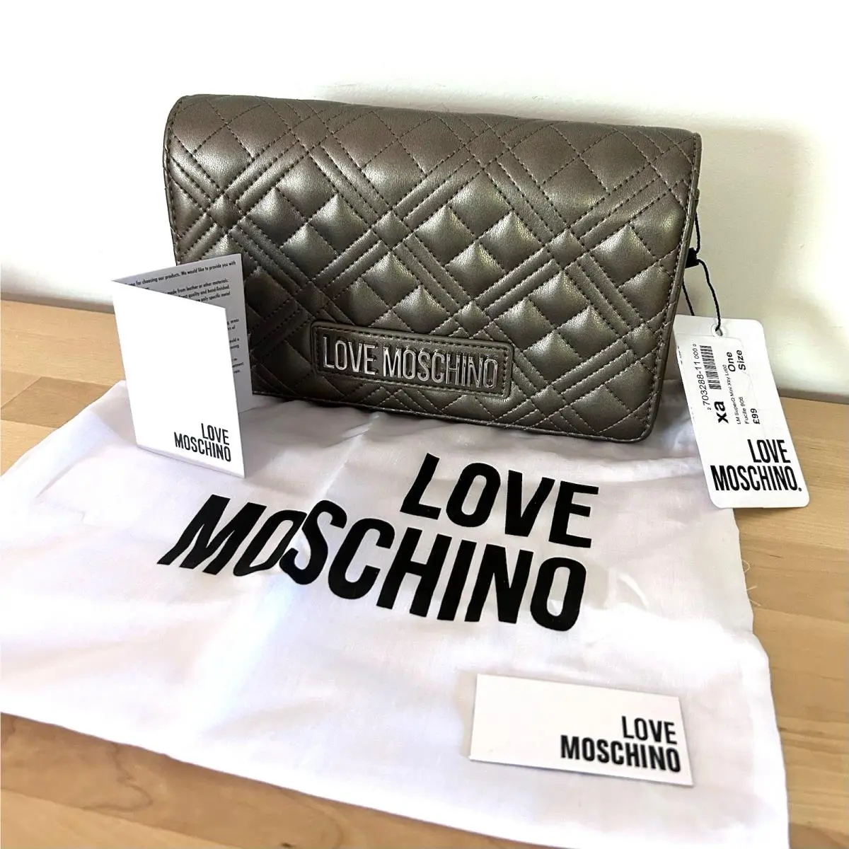 Love  Crossbody Bag Super Quilted Gunmetal Mini Clutch Eurochic by Moschino