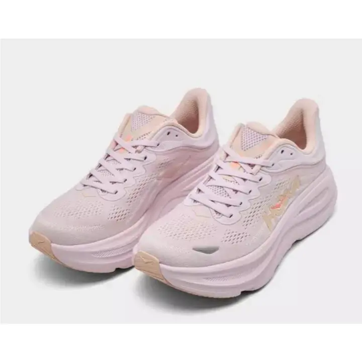 Hoka-women`s-bondi 9-LILAC Cream/tangerine-ships Fastly