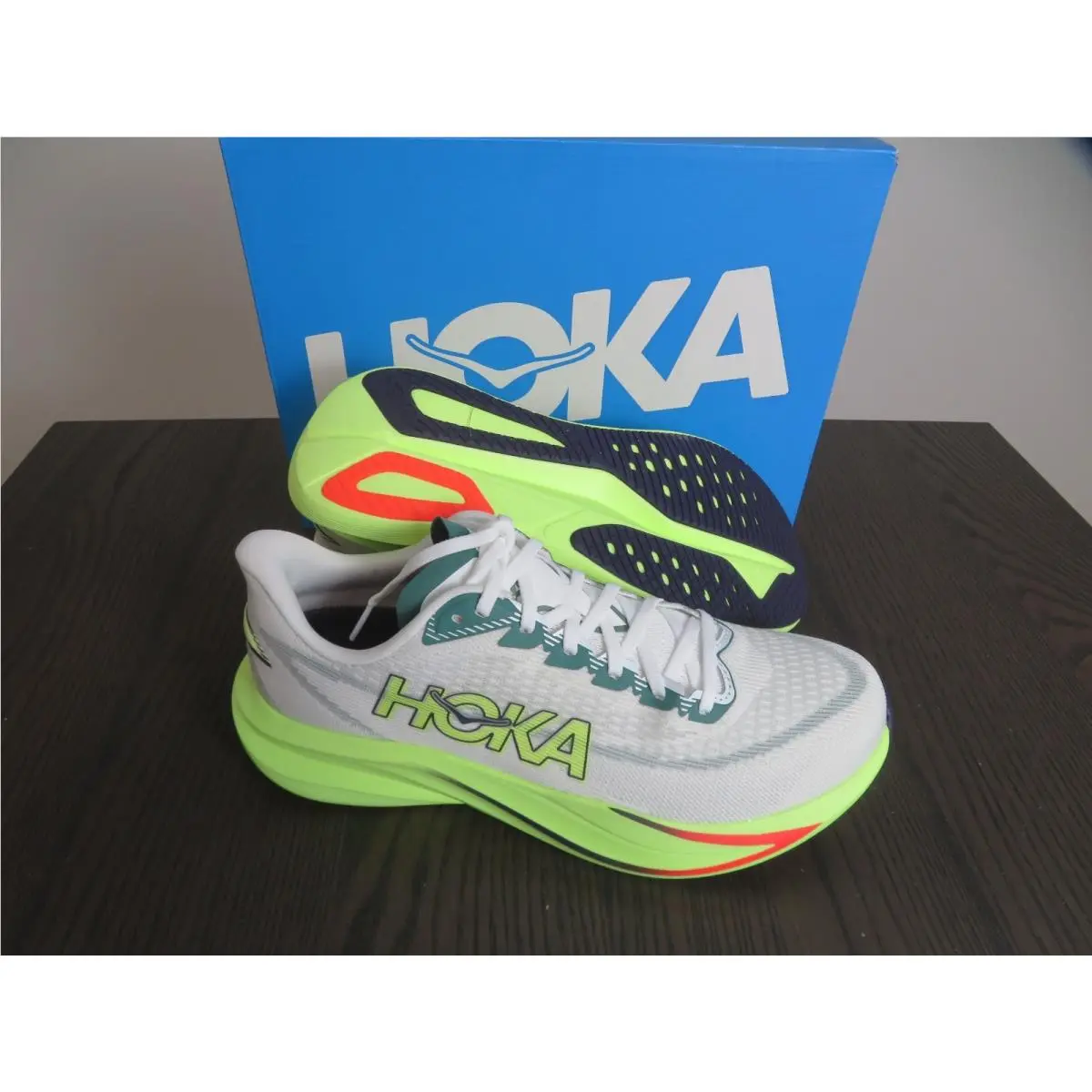 Hoka One One Mach 7 Mens 12.5 Shoes 1171904 Fyz Gray Green Running Gym Sneaker