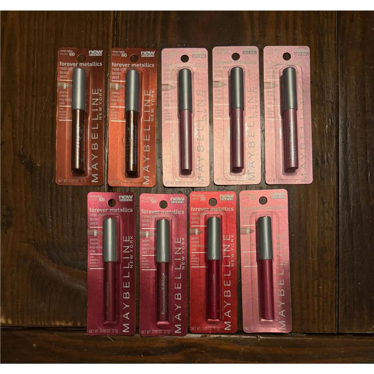 New Mixed Lot Maybelline Forever Metallics Lipcolor Pencil Berry Cocoa Shell