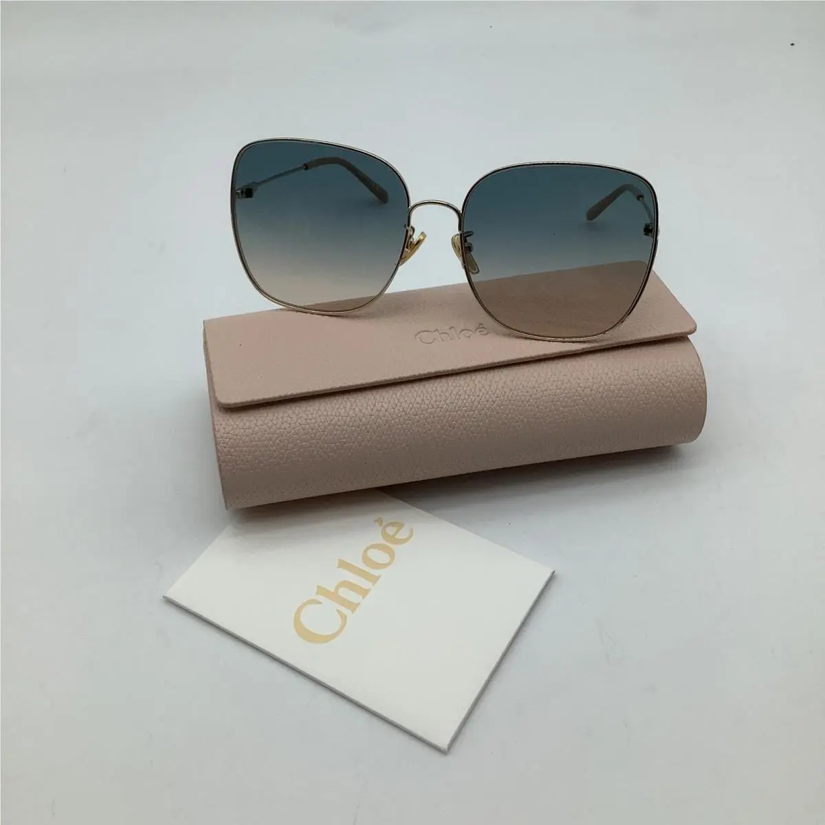 Chloe Gold Square Sunglasses Blue Gradient Lens Italy CH0170SA 002 Womens