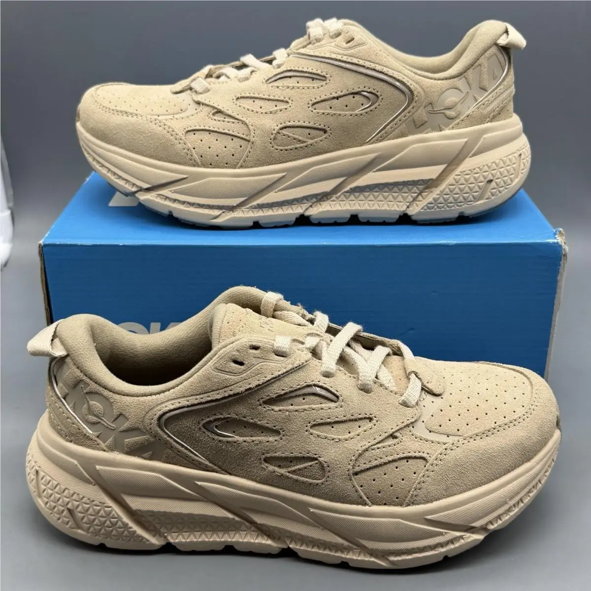 Hoka One One Clifton L Suede Men’s 4.5 Women’s 5.5 Tan Casual Athletic Shoes